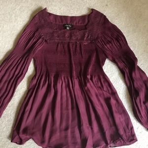 Burgundy Melissa Paige Smocked Tunic Blouse